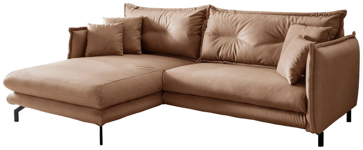 ECKSOFA in Lederlook Taupe  - Taupe/Schwarz, Modern, Textil/Metall (180/255cm) - Livetastic