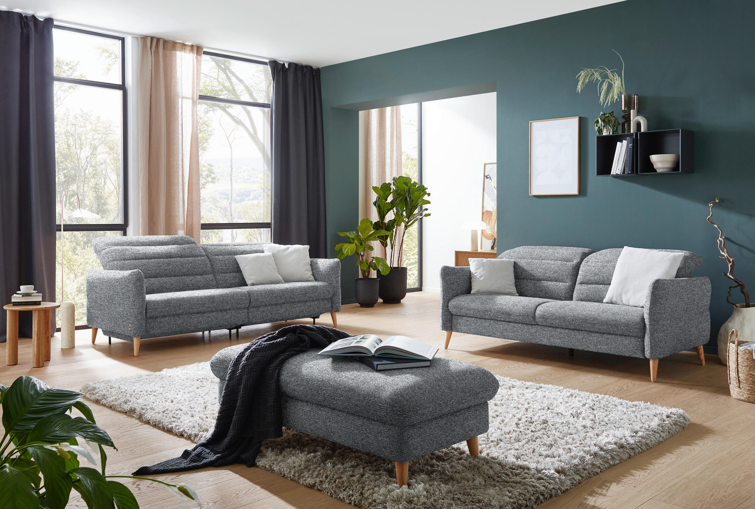2-SITZER-SOFA in Webstoff Blaugrau  - Eiche Bianco/Blaugrau, Design, Holz/Textil (192-220/85-106/98-112cm) - Dieter Knoll