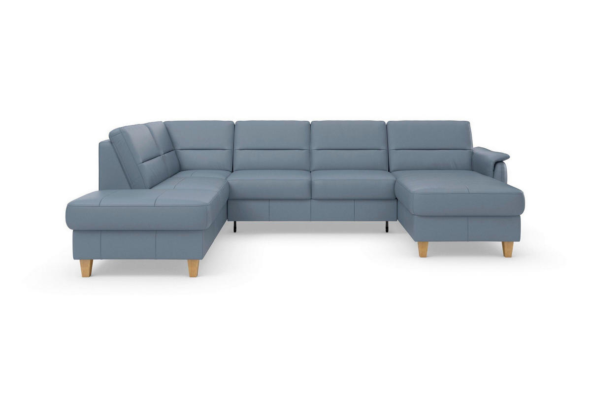 SEDACIA SÚPRAVA, textil, koža, sivomodrá - sivomodrá/farba duba, Basics, koža/drevo (212/308/163cm) - Sit & More