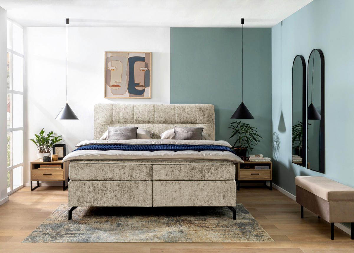 BOXSPRINGBETT 180/200 cm  in Hellbraun  - Hellbraun/Schwarz, Design, Textil/Metall (180/200cm) - Esposa