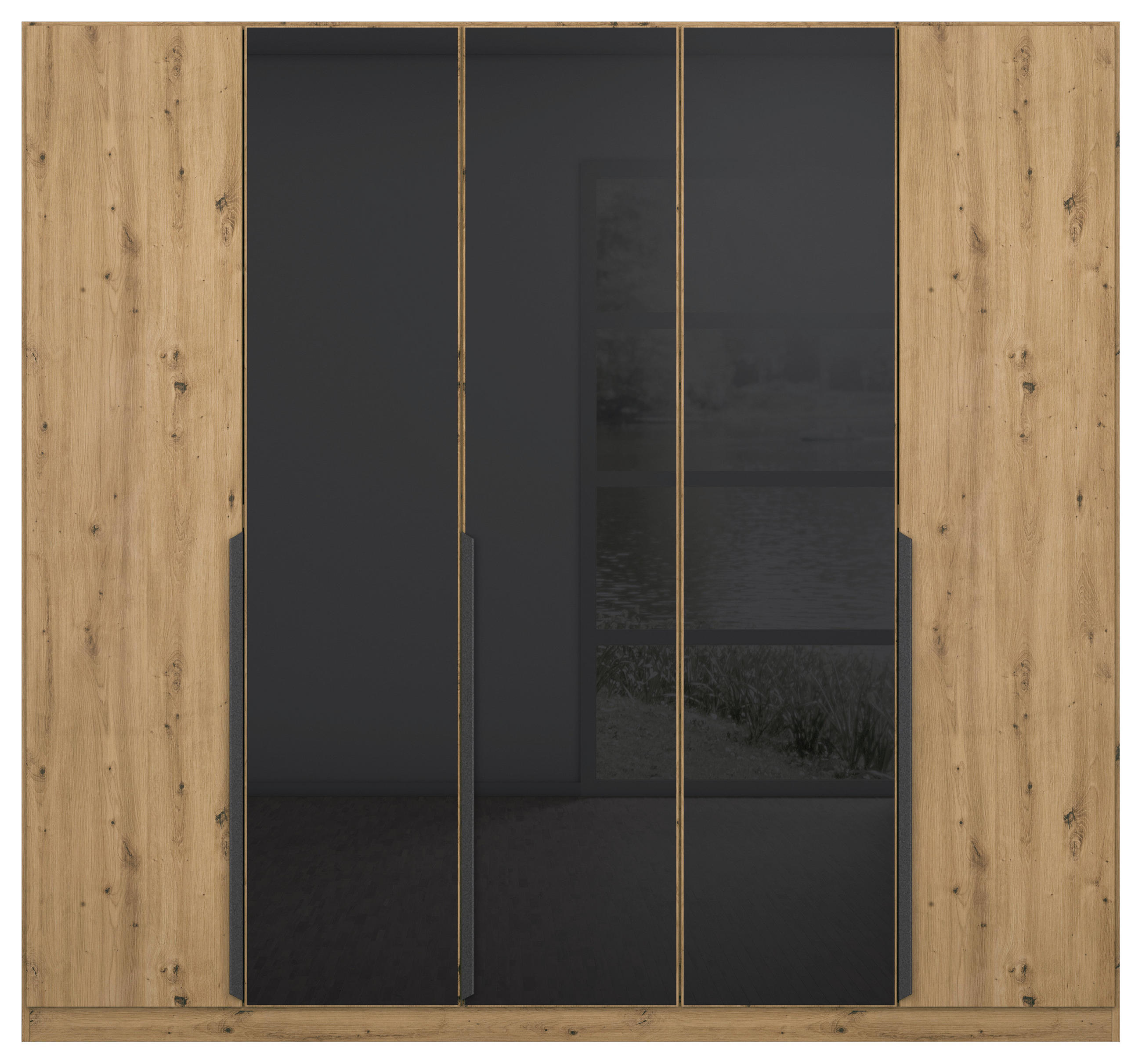 DREHTÜRENSCHRANK 225/210/54 cm 5-türig Anthrazit, Eiche Artisan - Anthrazit/Eiche Artisan, MODERN, Glas/Holzwerkstoff (225/210/54cm) - Rauch Möbel