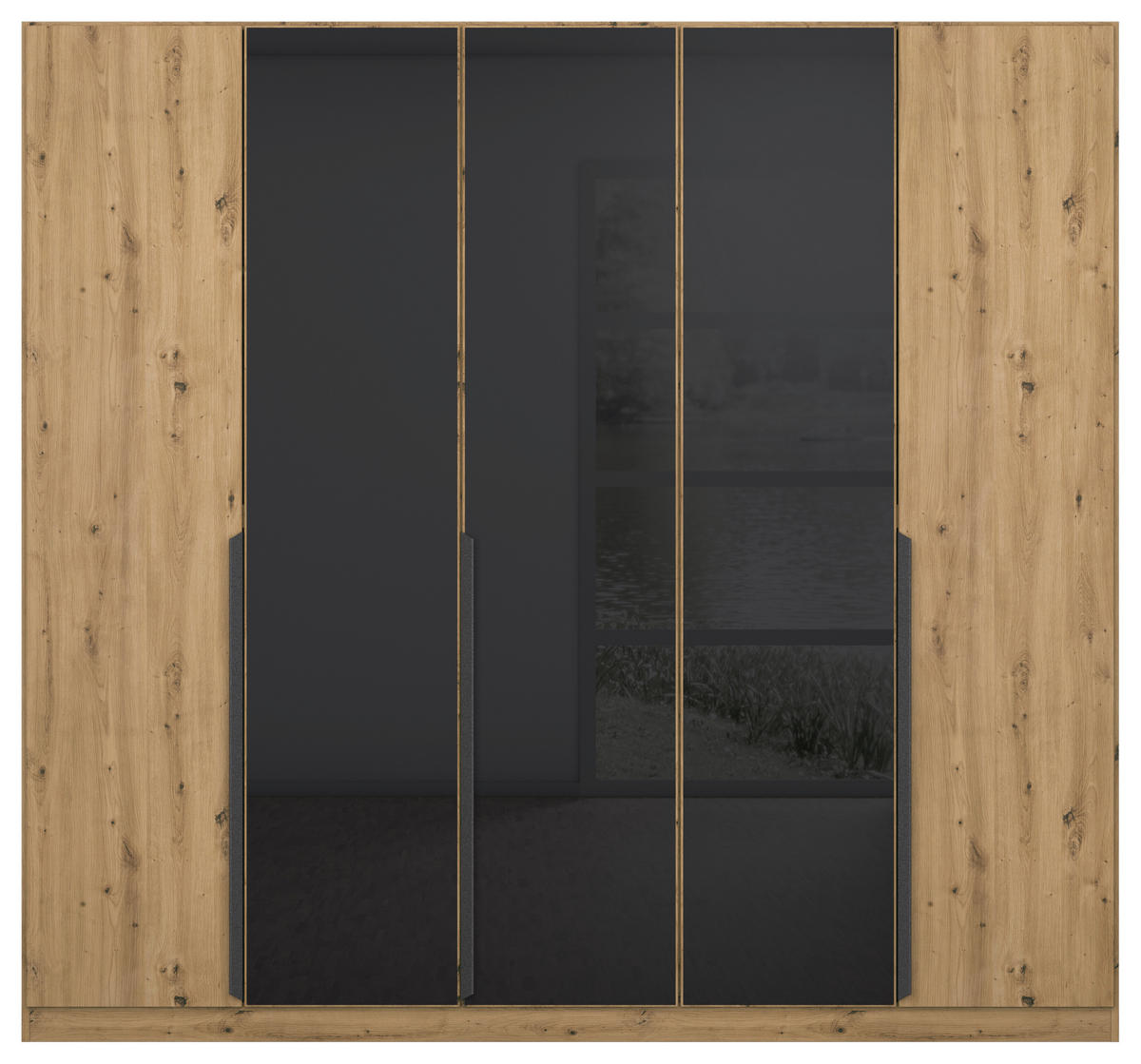 DREHTÜRENSCHRANK in Anthrazit, Eiche Artisan  - Anthrazit/Eiche Artisan, Modern, Glas/Holzwerkstoff (225/210/54cm) - Rauch Möbel