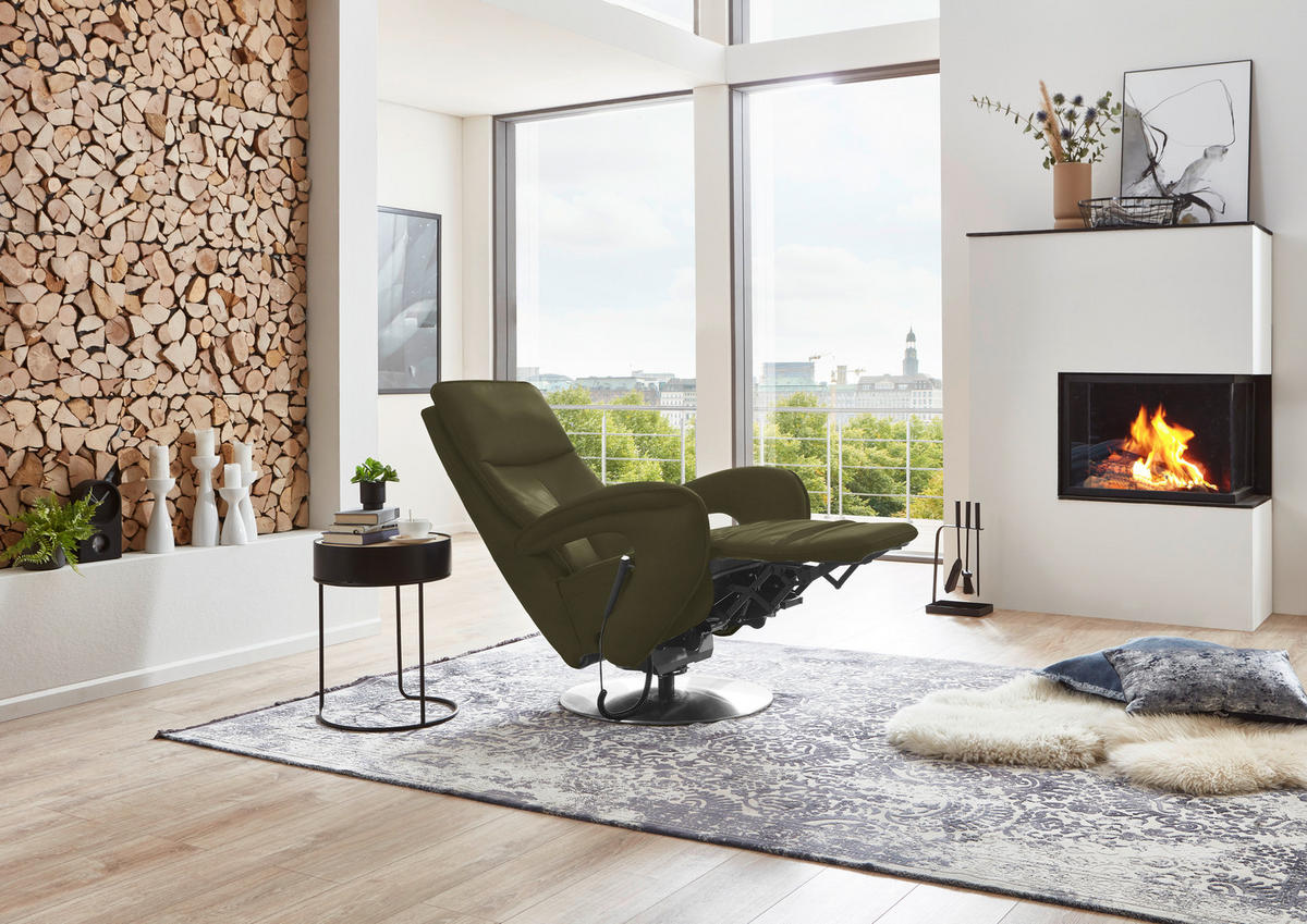 RELAXSESSEL in Leder Olivgrün  - Chromfarben/Olivgrün, Design, Leder/Metall (77/110/87cm) - Valdera