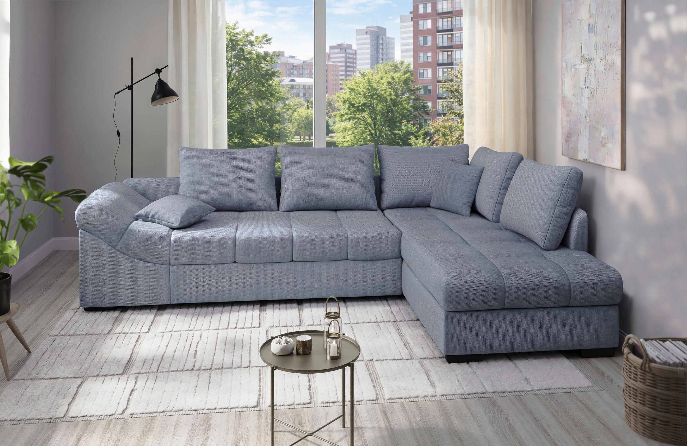 P & B Eckschlafsofa Alvito Hellblau 298x202 cm