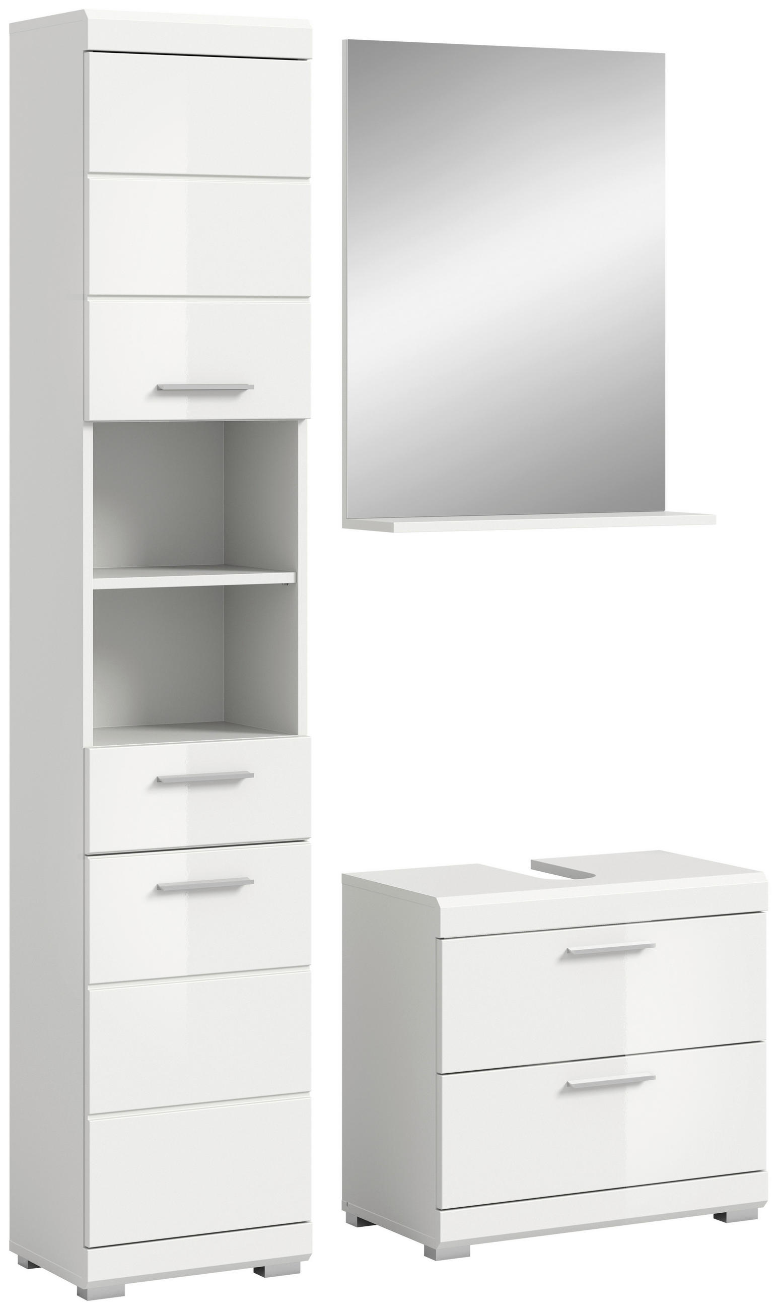 BADEZIMMER 3-teilig  in 97 cm  - Weiß Hochglanz/Silberfarben, MODERN, Glas/Holzwerkstoff (97cm) - MID.YOU