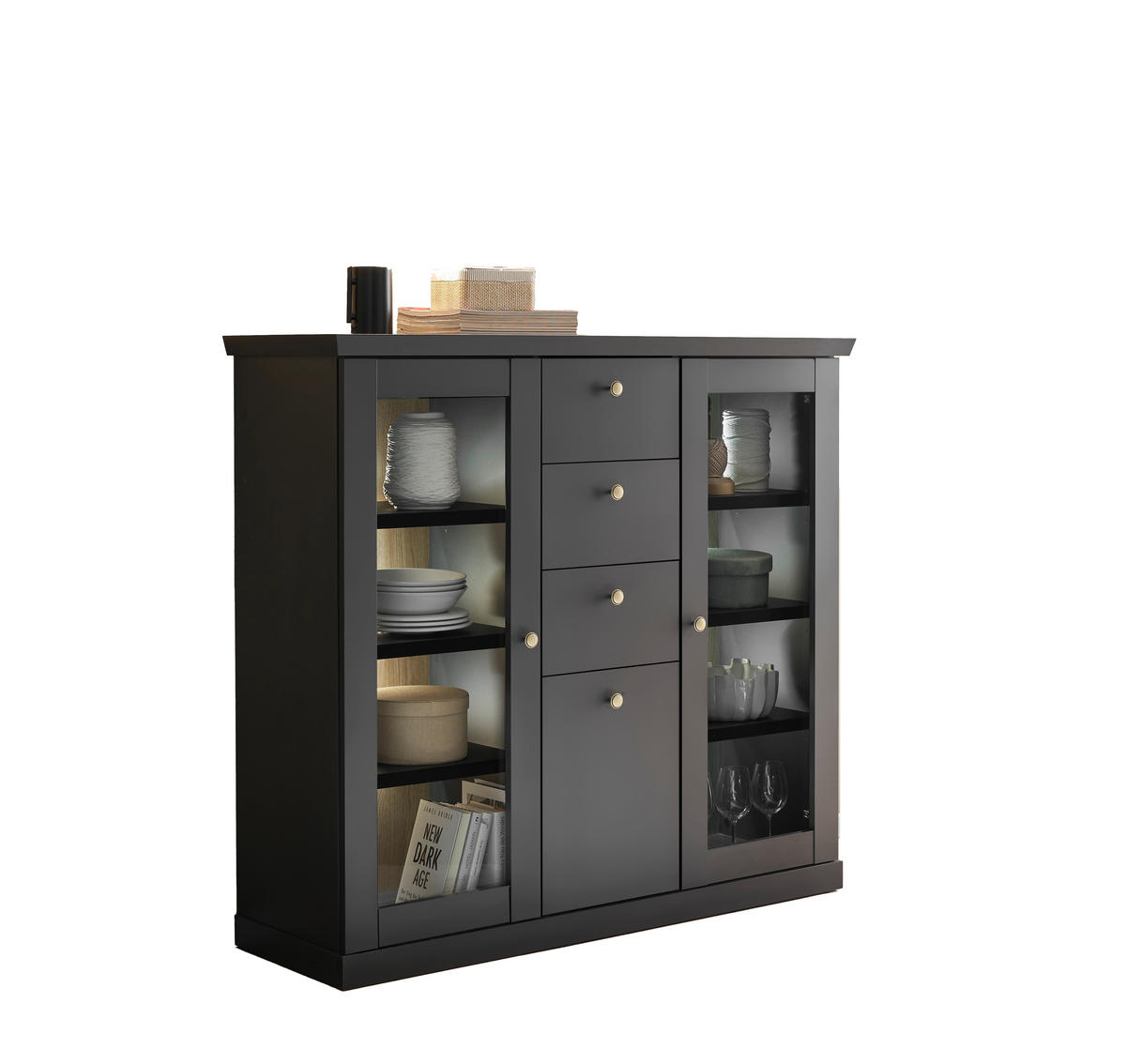 HIGHBOARD  129/118/42 cm 3 Schublade(n)  - Eichefarben/Schwarz, Design, Holzwerkstoff (129/118/42cm) - MID.YOU