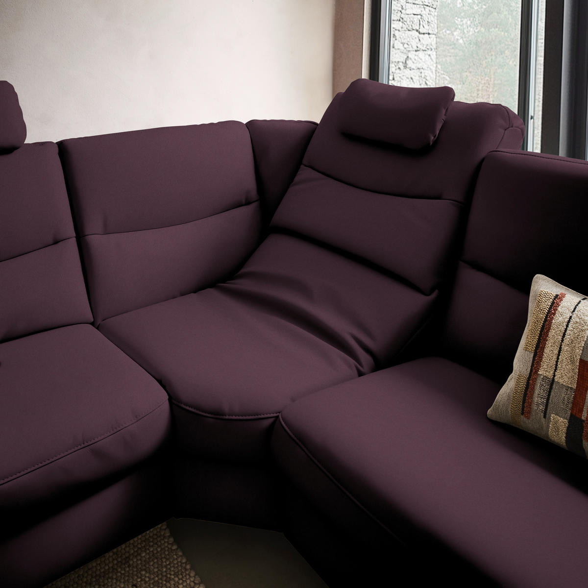 ECKSOFA in Echtleder Violett  249/280 cm  - Anthrazit/Violett, Design, Leder/Metall (249/280cm) - Himolla Komfortklass