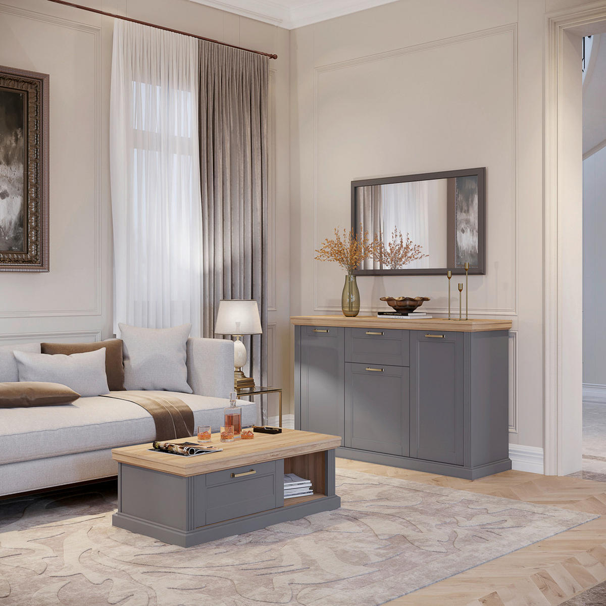 KOMODA, barve grafita  - barve grafita, Design, kovina/leseni material (167/102/48cm) - Landscape