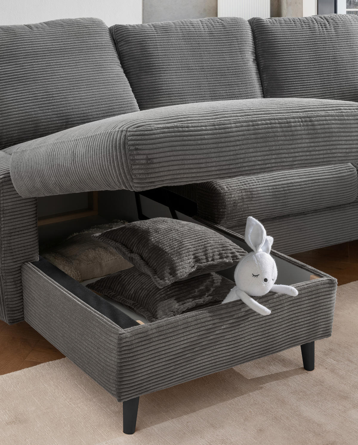 ECKSOFA Grau Cord  - Schwarz/Grau, Design, Holz/Textil (150/228cm) - P & B