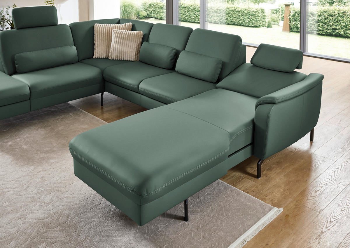 WOHNLANDSCHAFT Beldomo premium in Echtleder Opal  - Opal/Schwarz, KONVENTIONELL, Leder/Metall (224/306/168cm) - Beldomo Premium