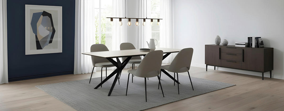 ESSTISCH 220/100/76 cm  Metall, Keramik rechteckig Schwarz, Weiß  - Schwarz/Weiß, Design, Keramik/Metall (220/100/76cm) - Novel