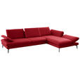 ECKSOFA in Echtleder Rot  308/195 cm  - Rot/Schwarz, Design, Leder/Metall (308/195cm) - Dieter Knoll