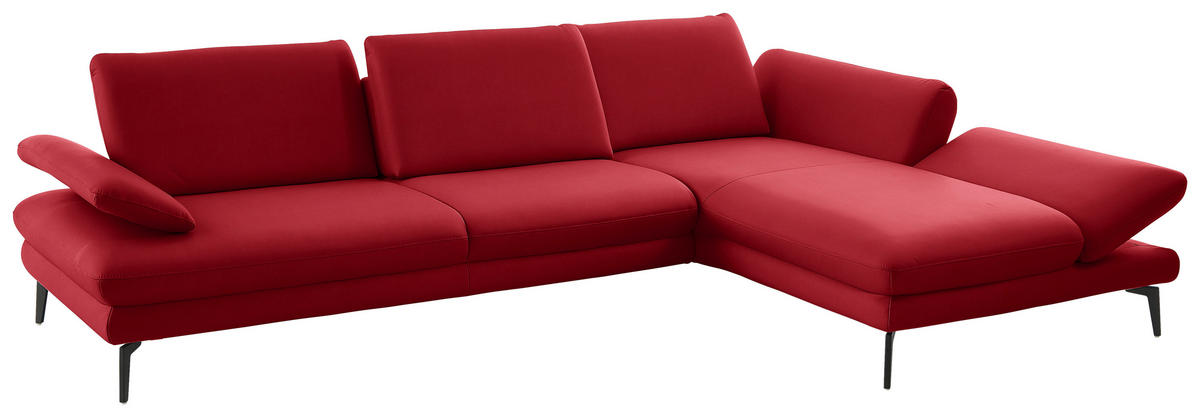 ECKSOFA in Echtleder Rot  - Rot/Schwarz, Design, Leder/Metall (308/195cm) - Dieter Knoll