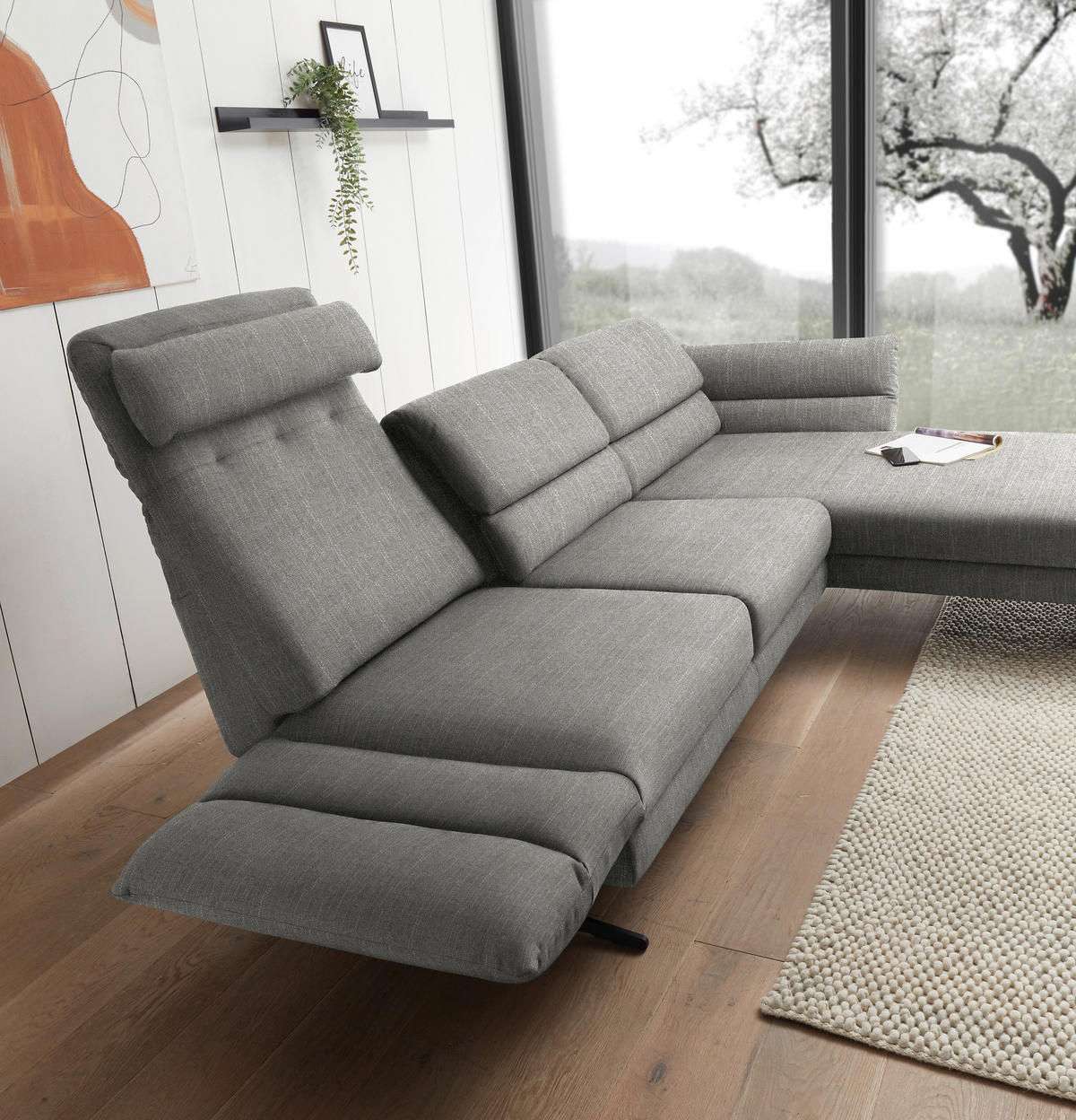 ECKSOFA in Flachgewebe Hellgrau  - Hellgrau/Schwarz, Design, Textil/Metall (279-327/176-217cm) - Dieter Knoll