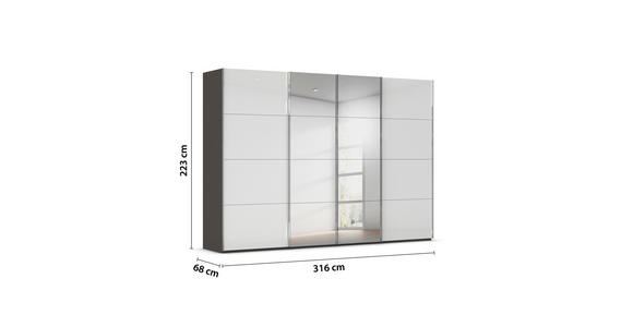 SCHWEBETÜRENSCHRANK  in Graphitfarben, Weiß  - Chromfarben/Graphitfarben, Design, Glas/Holzwerkstoff (316/223/68cm) - Novel