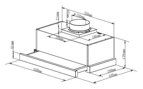 Thumbnail - Mican Dunstabzugshaube, Schwarz, Metall, A+, 60x28-43x17.6 cm, Arbeitsplatzbeleuchtung, Küchen, Küchenelektrogeräte, Dun...