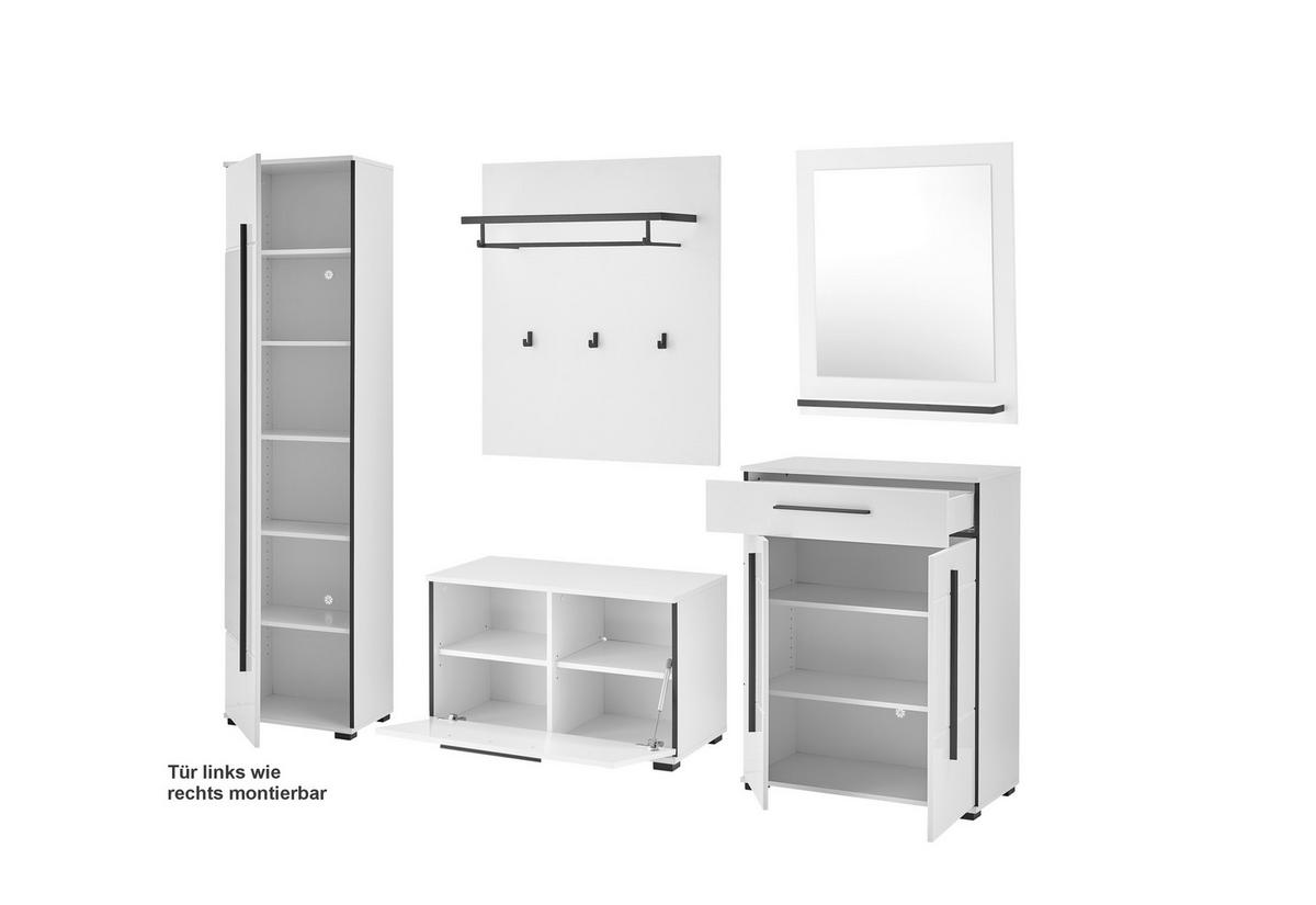 GARDEROBE 5-teilig  in 230/201/39 cm  - Weiß Hochglanz/Weiß, MODERN, Holzwerkstoff (230/201/39cm) - MID.YOU