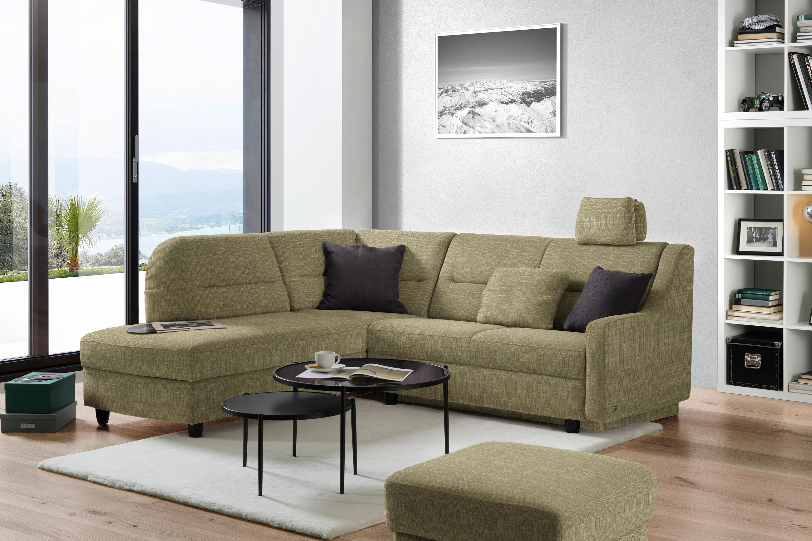 ECKSOFA in Chenille Olivgrün  208/226 cm  - Schwarz/Olivgrün, KONVENTIONELL, Textil (208/226cm) - Sedda