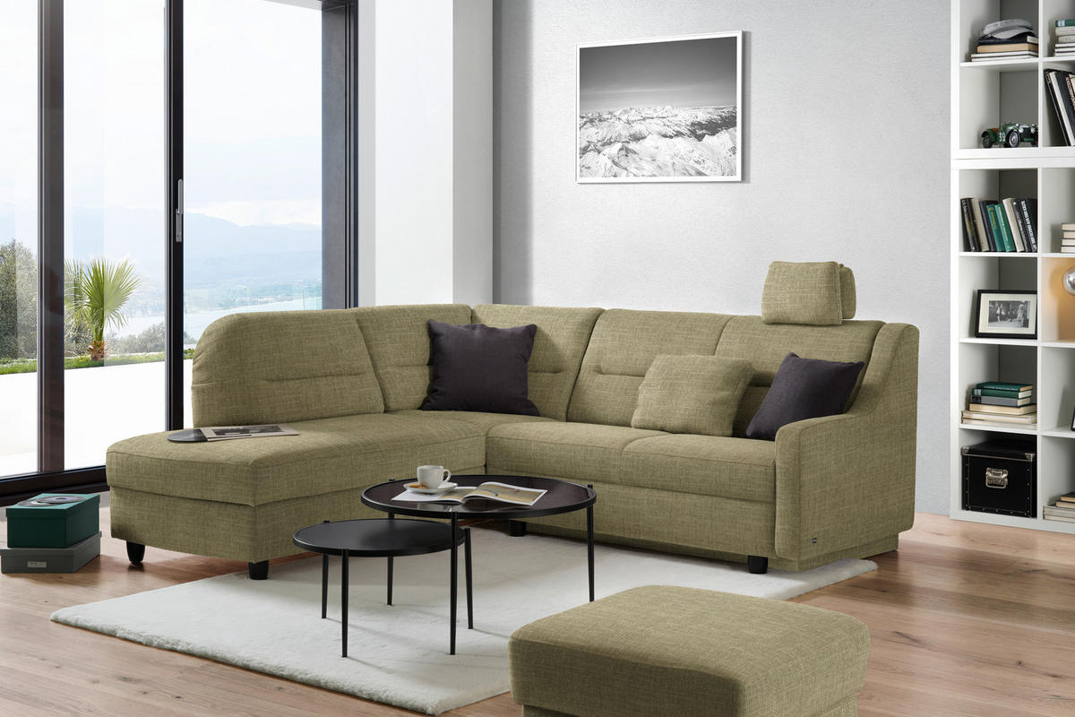 ECKSOFA in Chenille Olivgrün  208/226 cm  - Schwarz/Olivgrün, KONVENTIONELL, Textil (208/226cm) - Sedda
