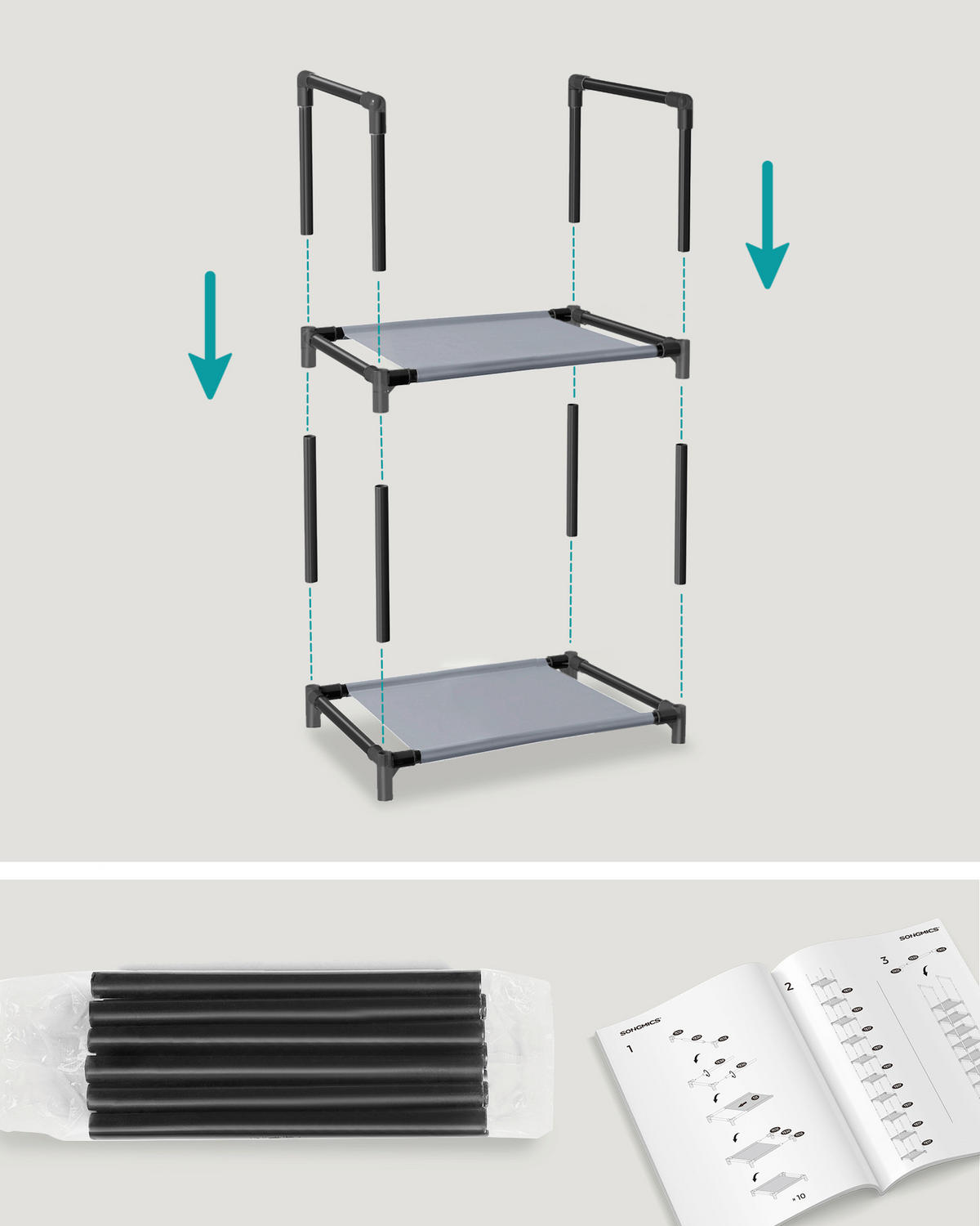 REGÁL NA TOPÁNKY, sivá, 33/173/33 cm - sivá, Basics, kov/textil (33/173/33cm)