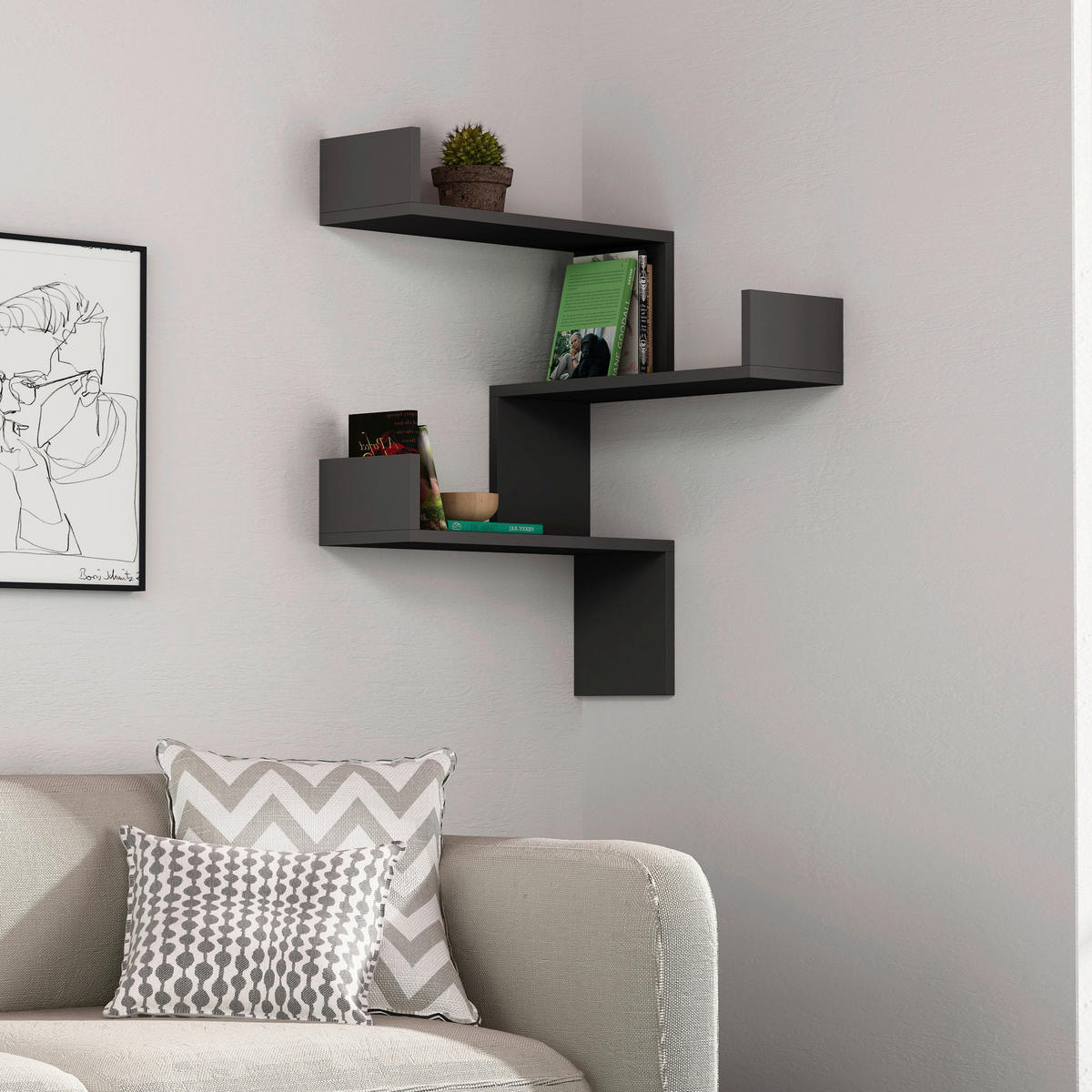 ÉTAGÈRE MURALE 60/90/22 cm  - Anthrazit, Design, Holzwerkstoff (60/90/22cm) - Livetastic