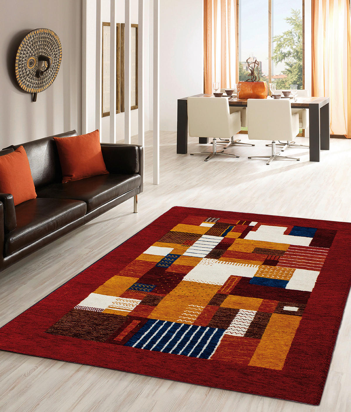 WOLLTEPPICH Wohnzimmer 90/160 cm Blau, Orange, Rot, Weiß rechteckig  - Blau/Rot, KONVENTIONELL, Naturmaterialien/Textil (90/160cm) - Cazaris