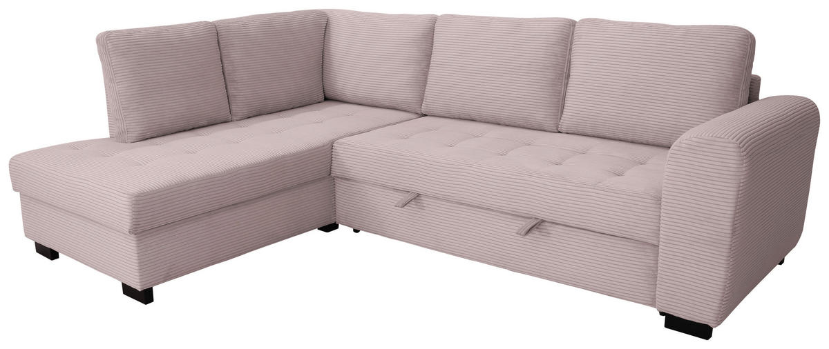ECKSOFA JOHN Rosa Cord Rückenkissen, Bettkasten, Liegefläche im Originalstoff  - Schwarz/Rosa, Trend, Kunststoff/Textil (178/239cm) - P & B