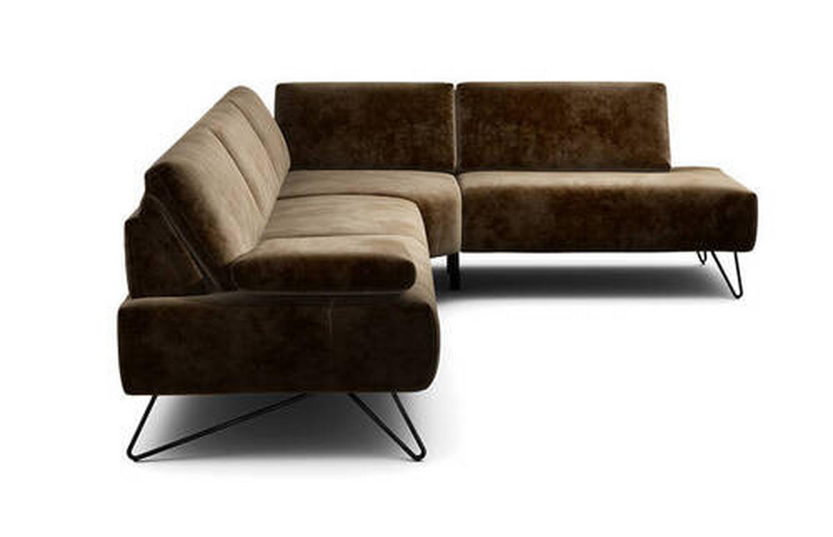 ECKSOFA Cosy Braun Samt  - Schwarz/Braun, Design, Textil/Metall (288-303/213cm) - SENSOO