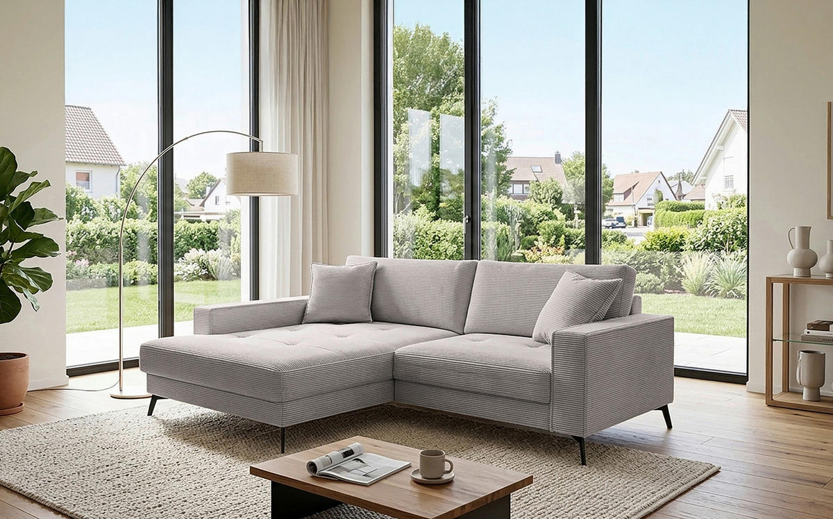 ECKSOFA TED Hellbraun Cord Zierkissen  - Hellbraun/Schwarz, Trend, Textil/Metall (174/228cm) - P & B