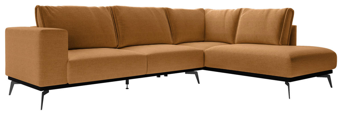 ECKSOFA in beflockt Orange  - Schwarz/Orange, Design, Holz/Textil (293/200cm) - MID.YOU