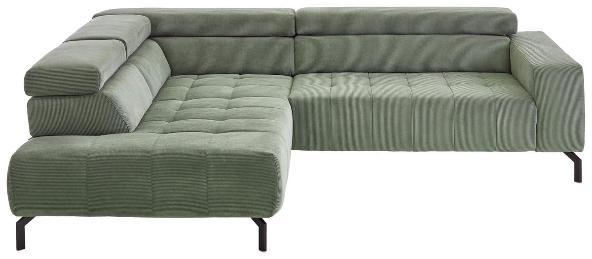 ECKSOFA Waldgrün Cord  - Waldgrün/Schwarz, Design, Textil/Metall (214/261cm) - Beldomo Style