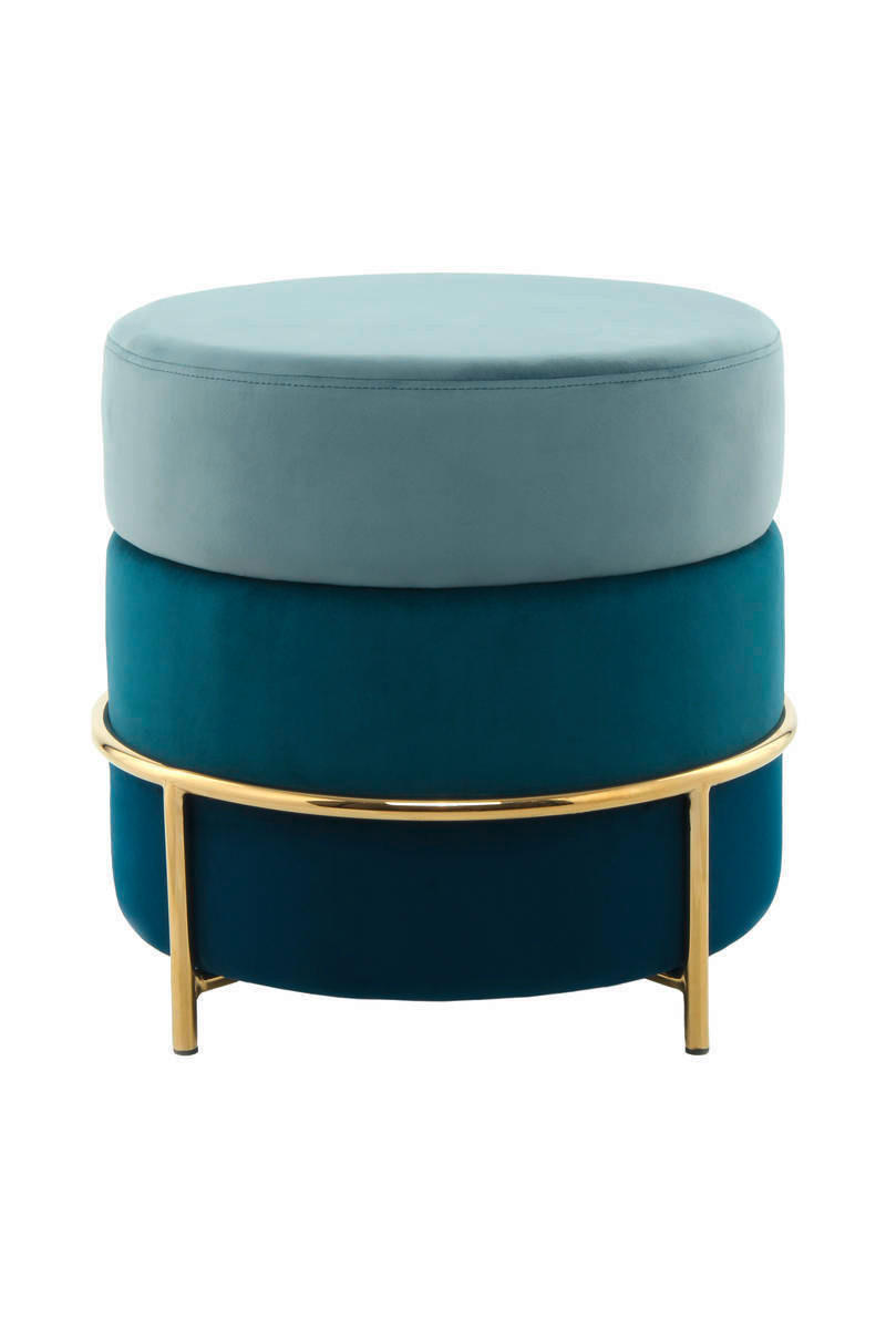 HOCKER Samt Blau, Goldfarben  - Blau/Goldfarben, Basics, Textil/Metall (48,5/46/48,5cm) - Kayoom