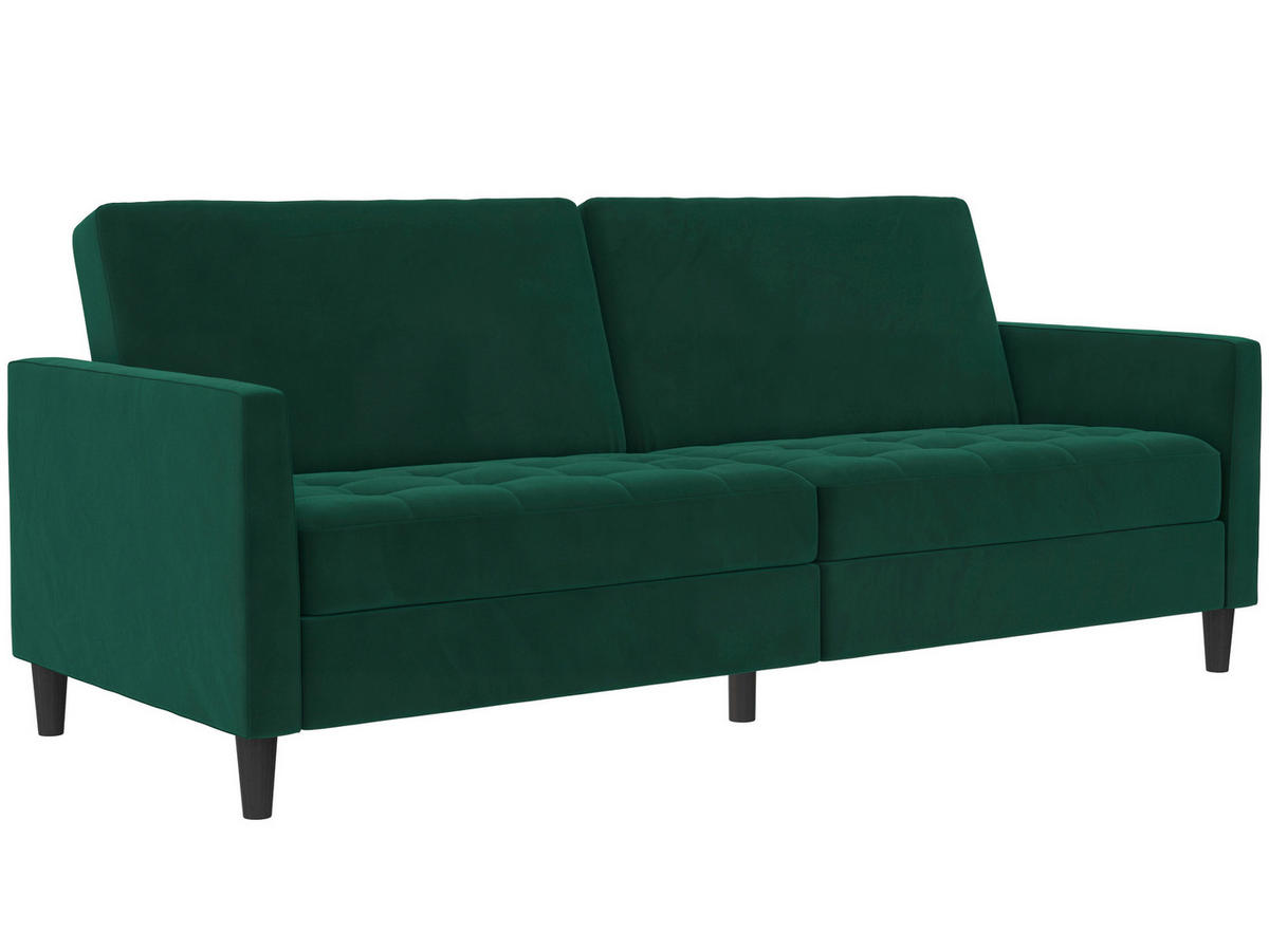 SCHLAFSOFA Velours Dunkelgrün  - Dunkelgrün/Schwarz, Basics, Kunststoff/Textil (207/86/86cm) - Livetastic