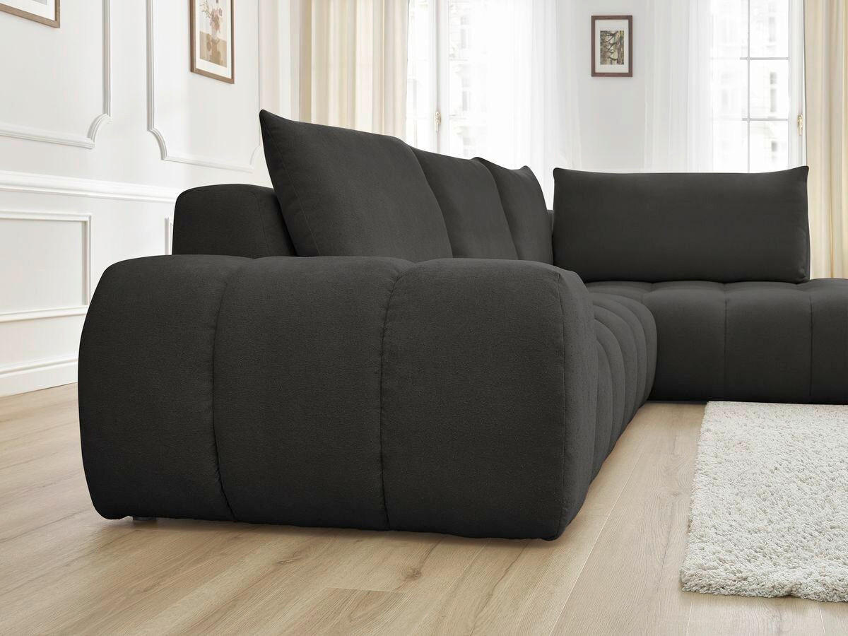ECKSOFA Ottomane rechts  EVEREST Schwarz Struktur  - Schwarz, MODERN, Kunststoff/Textil (352/210cm)