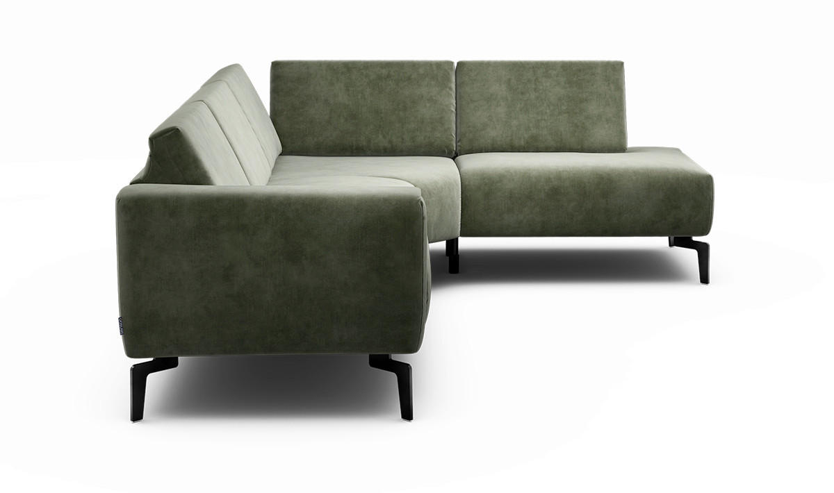 ECKSOFA in Samt Waldgrün  256/193 cm  - Waldgrün/Schwarz, Design, Textil/Metall (256/193cm) - SENSOO