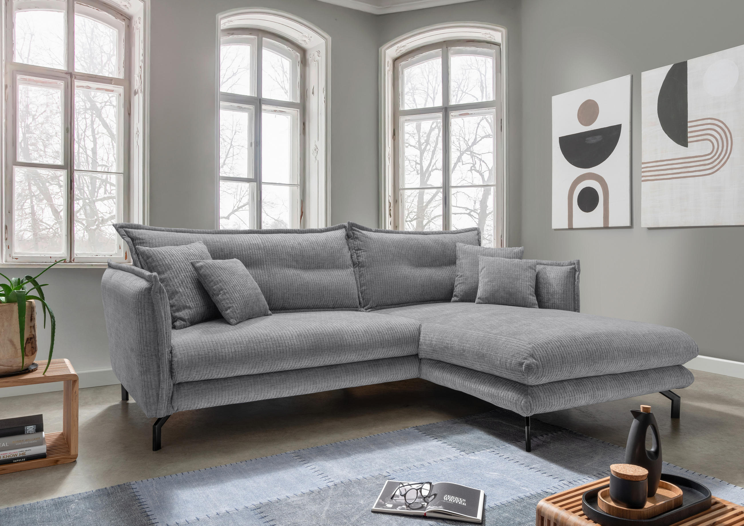 Thumbnail - Livetastic Ecksofa, Grau, Textil, Uni, 4-Sitzer, Füllung: Schaumstoff, L-Form, Ottomane rechts, 255x180 cm, Made in EU, ...