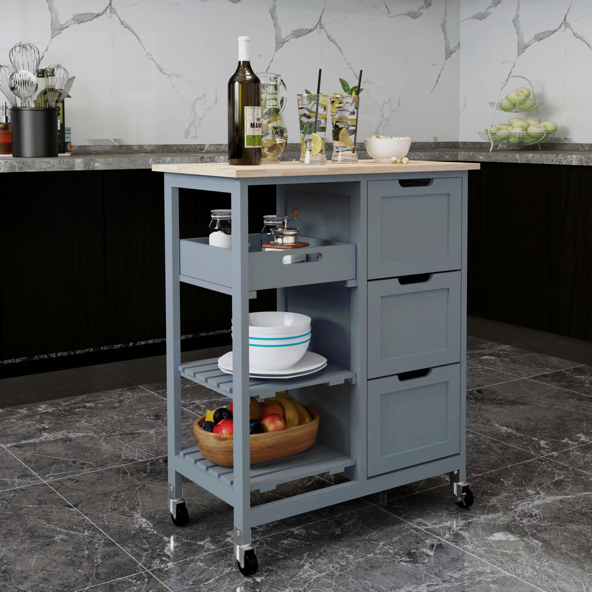 KÜCHENINSEL   in Grau, Naturfarben  - Naturfarben/Grau, Basics, Holz/Holzwerkstoff (67/84/37cm) - MID.YOU