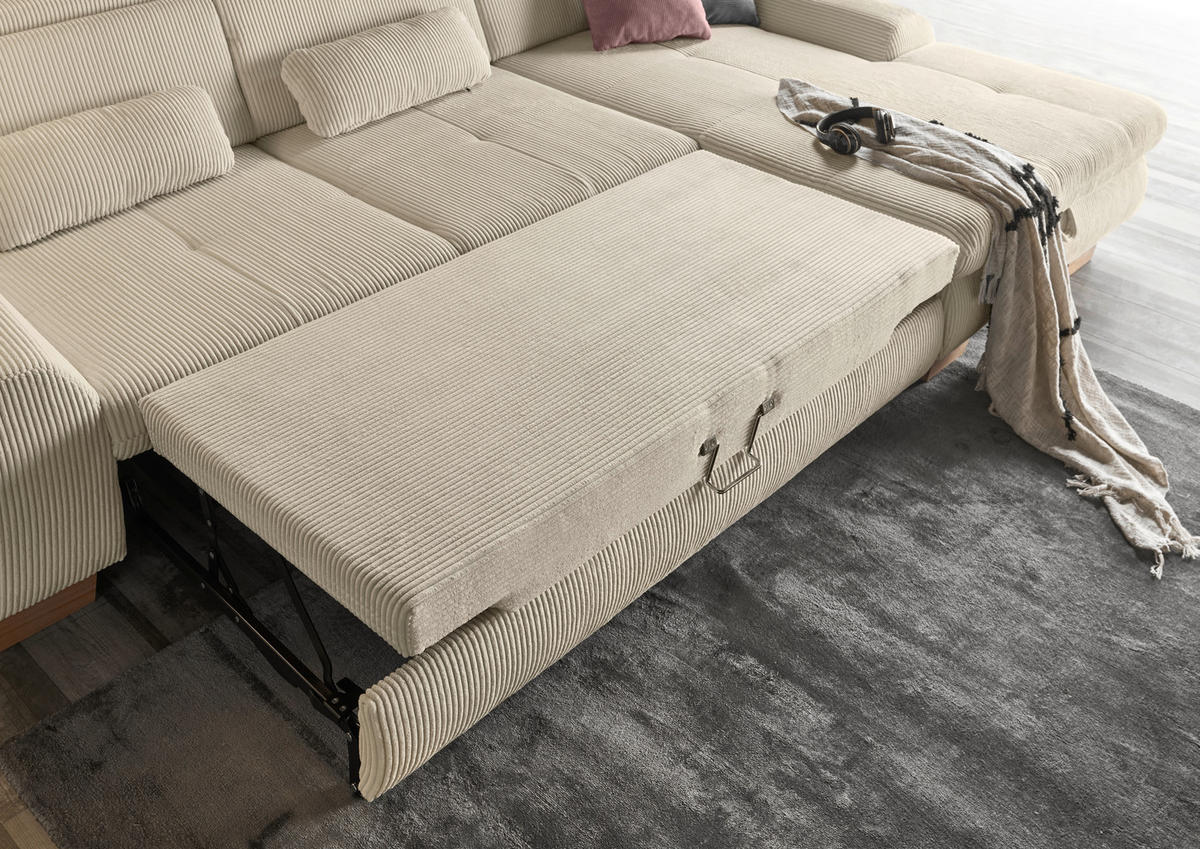 ECKSOFA Creme Cord  - Eiche Bianco/Creme, KONVENTIONELL, Holz/Textil (307/195cm) - SetOne by Musterring