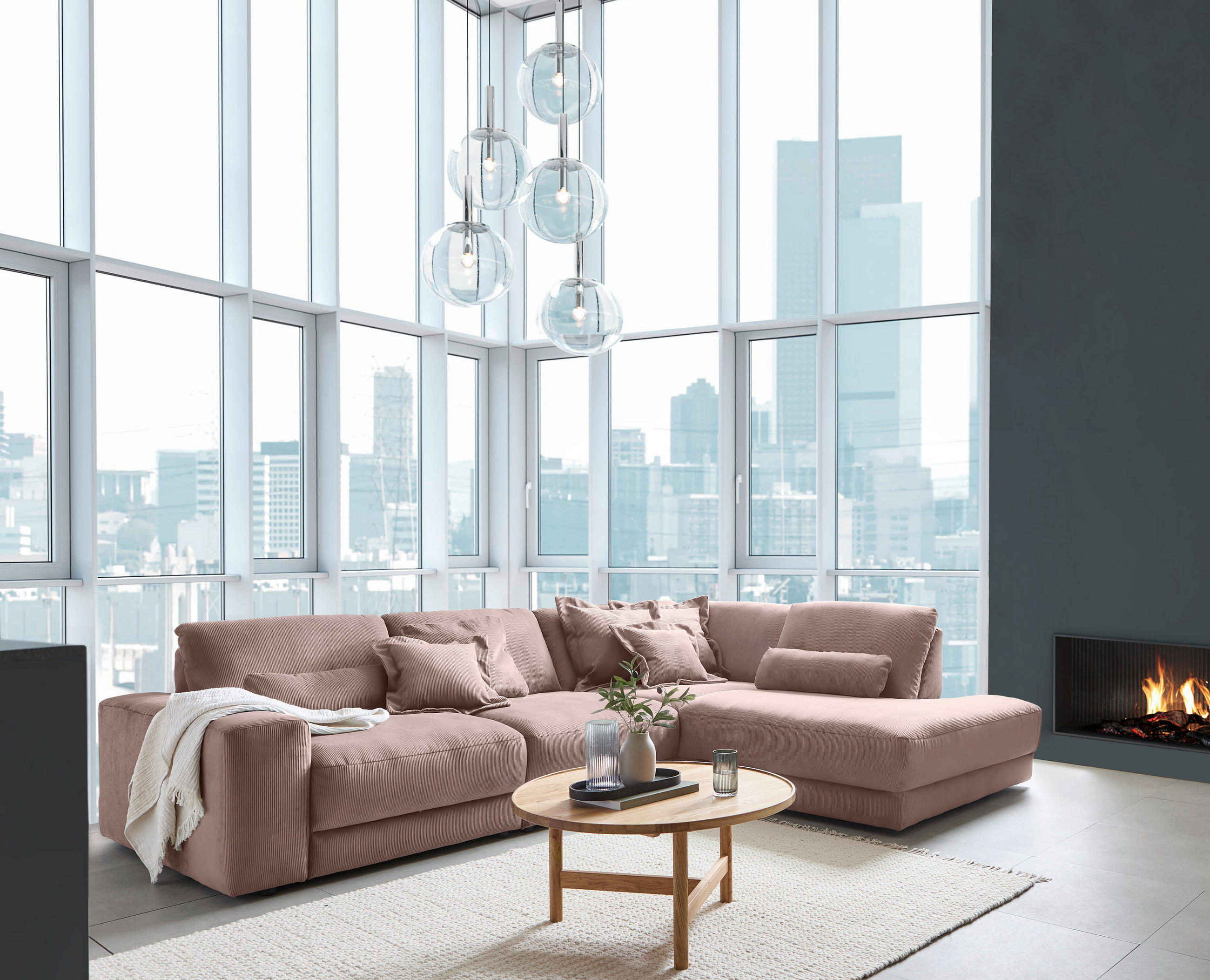 ECKSOFA in Feincord Altrosa  - Schwarz/Altrosa, Design, Kunststoff/Textil (316/242cm) - Niels Andersson