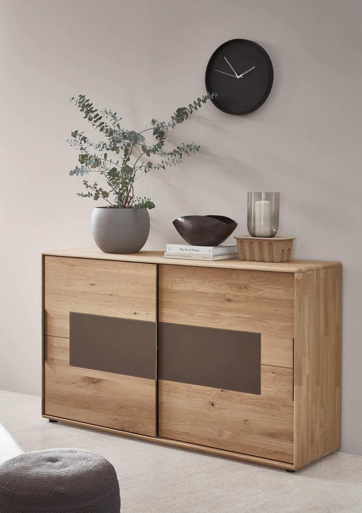 SIDEBOARD  in 164/95,8/44,2 cm  - Wildeiche/Schwarz, Natur, Glas/Holz (164/95,8/44,2cm) - Valnatura