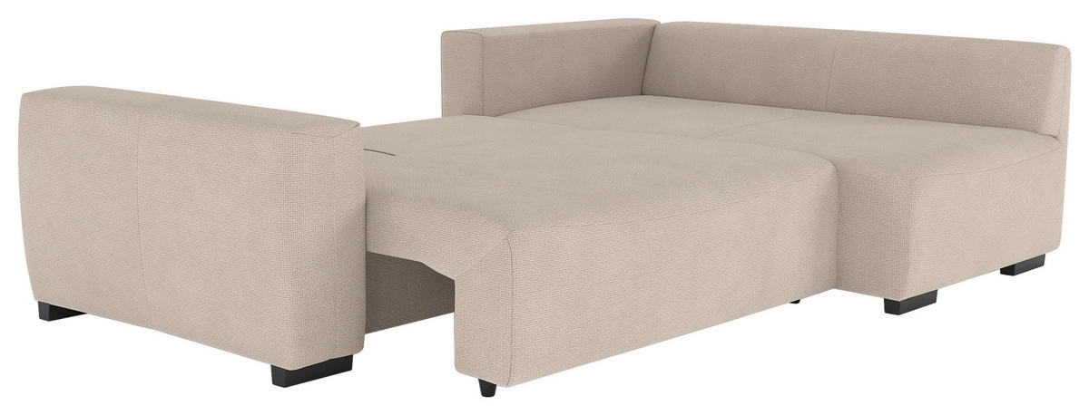 ECKSOFA GIRO Naturfarben Chenille Rückenkissen, Bettkasten  - Schwarz/Naturfarben, Trend, Kunststoff/Textil (252/170cm) - MID.YOU