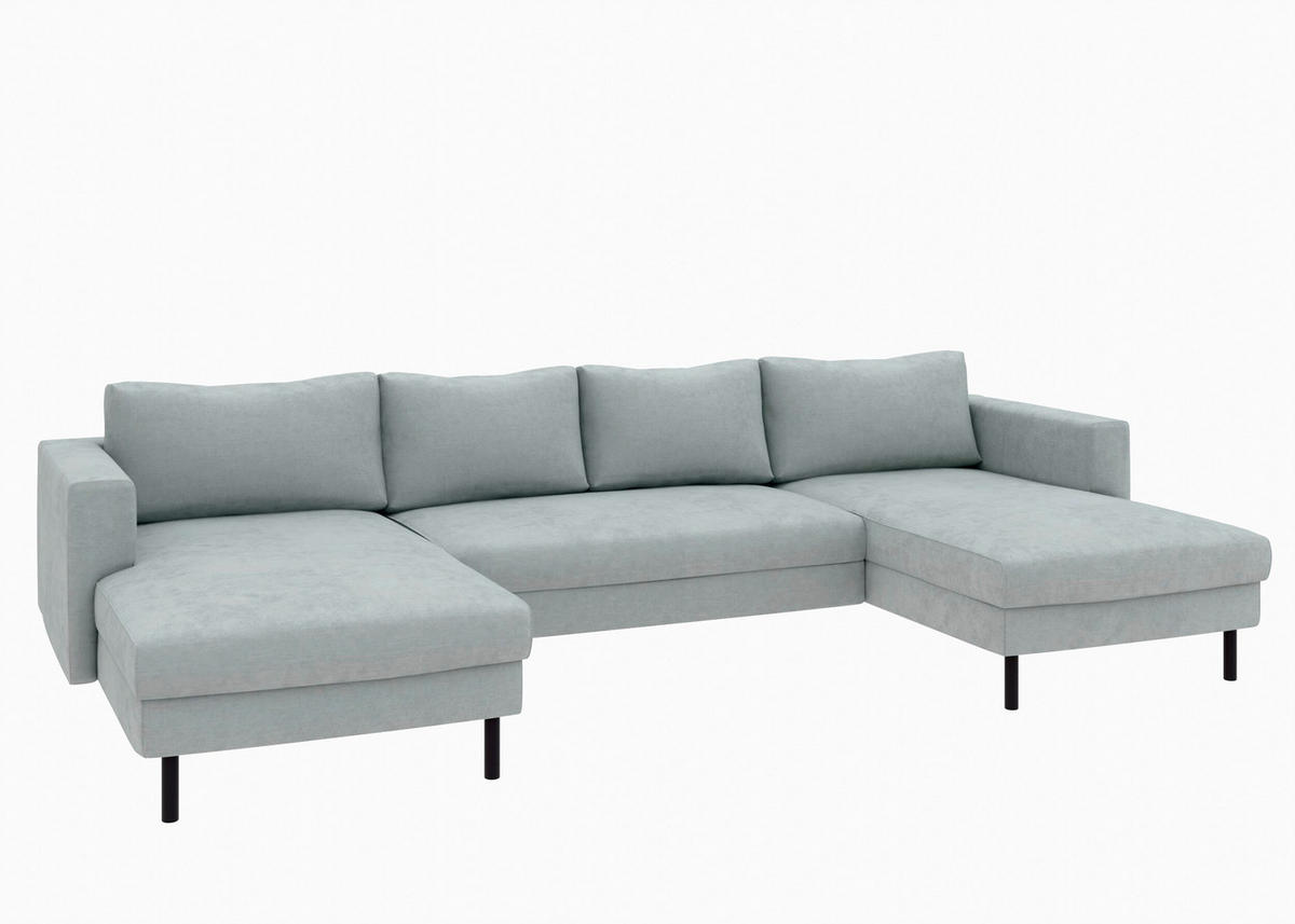 WOHNLANDSCHAFT Grau Struktur  - Schwarz/Grau, MODERN, Textil/Metall (161/306/161cm) - Trendmanufaktur