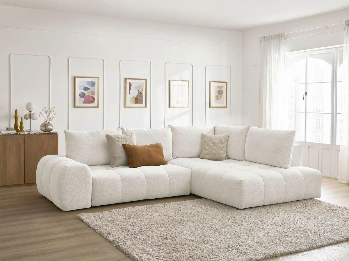 ECKSCHLAFSOFA EVEREST  mit Rücken echt, Armteil links, Armteil rechts Flachgewebe Weiß  - Schwarz/Weiß, MODERN, Kunststoff/Textil (320/212cm)