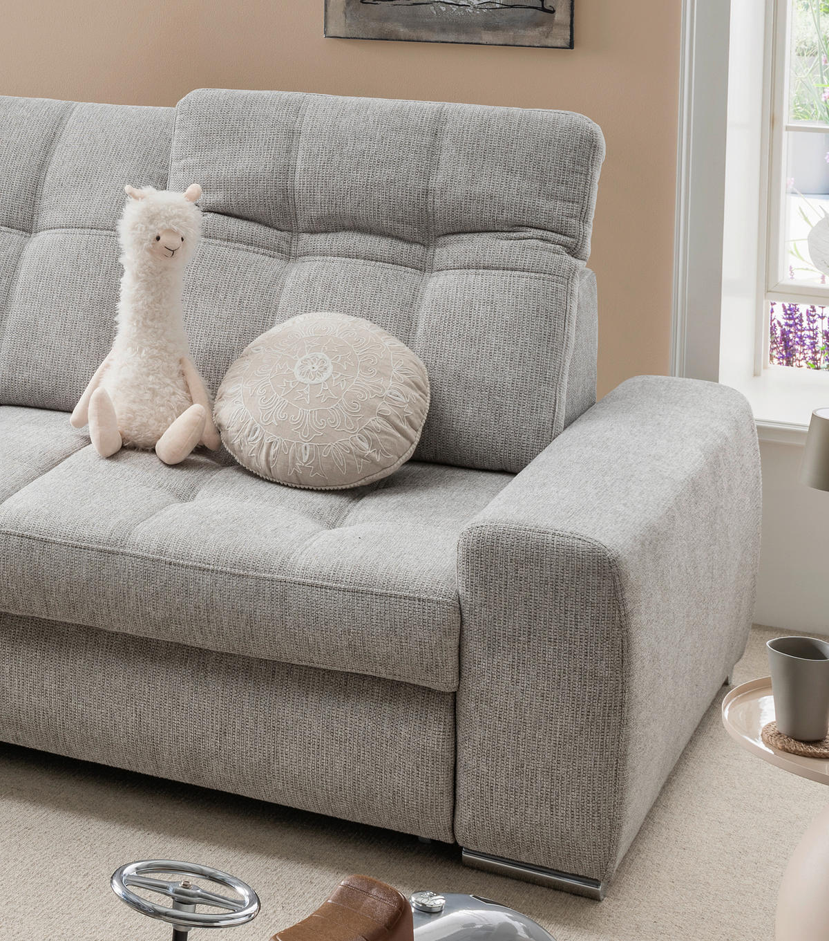 ECKSOFA FRIDO in Chenille Grau  - Chromfarben/Grau, KONVENTIONELL, Textil/Metall (186/283cm) - Livetastic