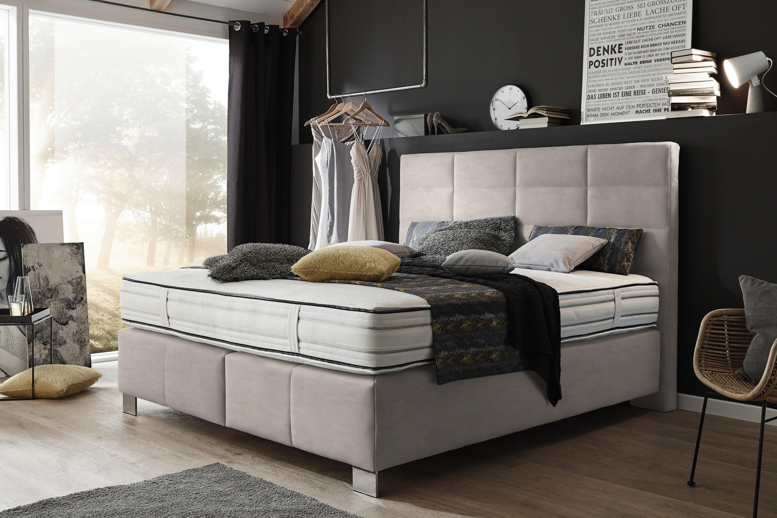 BOXSPRINGBETT 180/200 cm  in Grau, Hellgrau  - Hellgrau/Alufarben, Konventionell, Holzwerkstoff/Textil (180/200cm) - Dieter Knoll