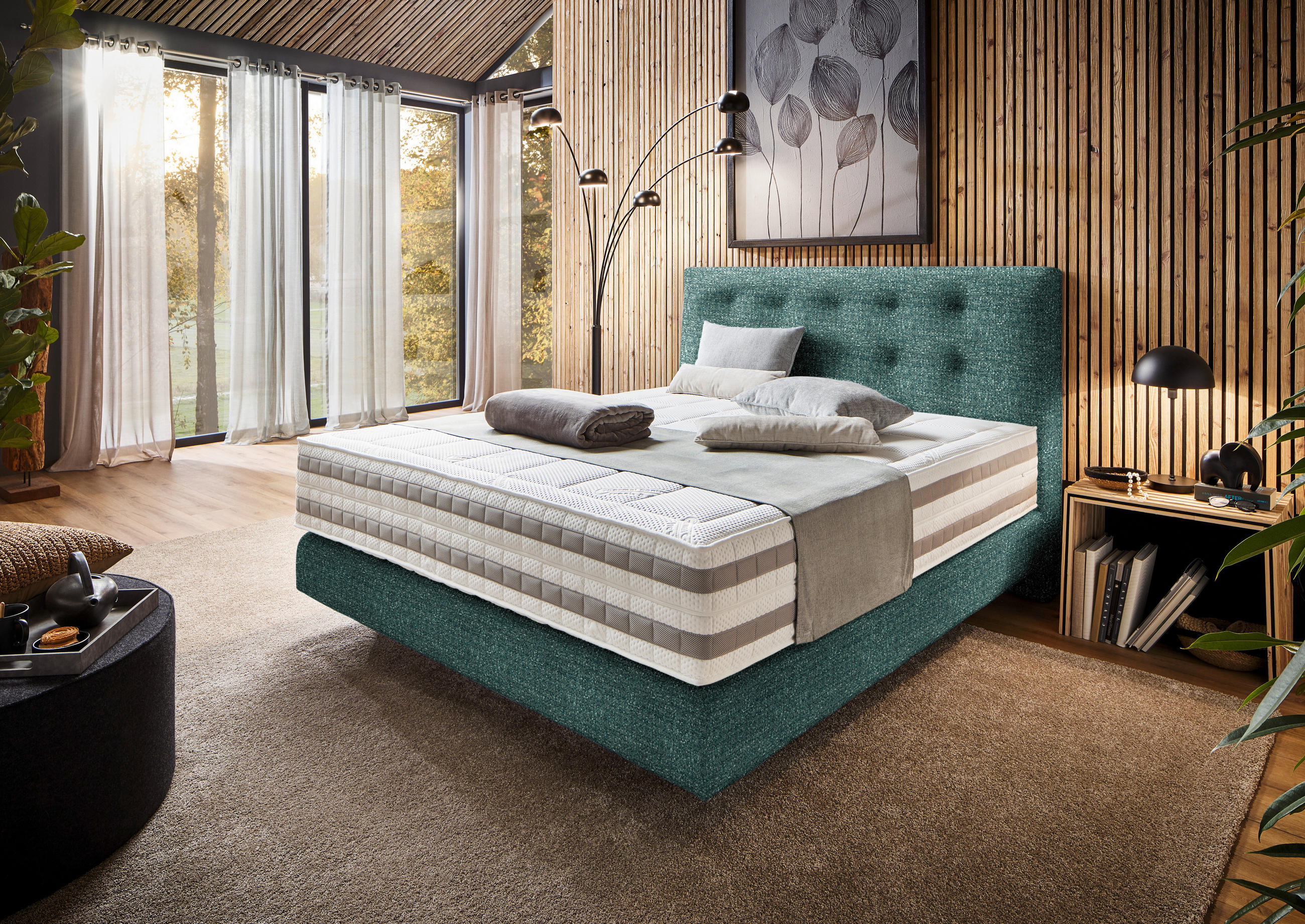 BOXSPRINGBETT 160/200 cm  in Grün  - Grün, KONVENTIONELL, Holz/Textil (160/200cm) - Dieter Knoll