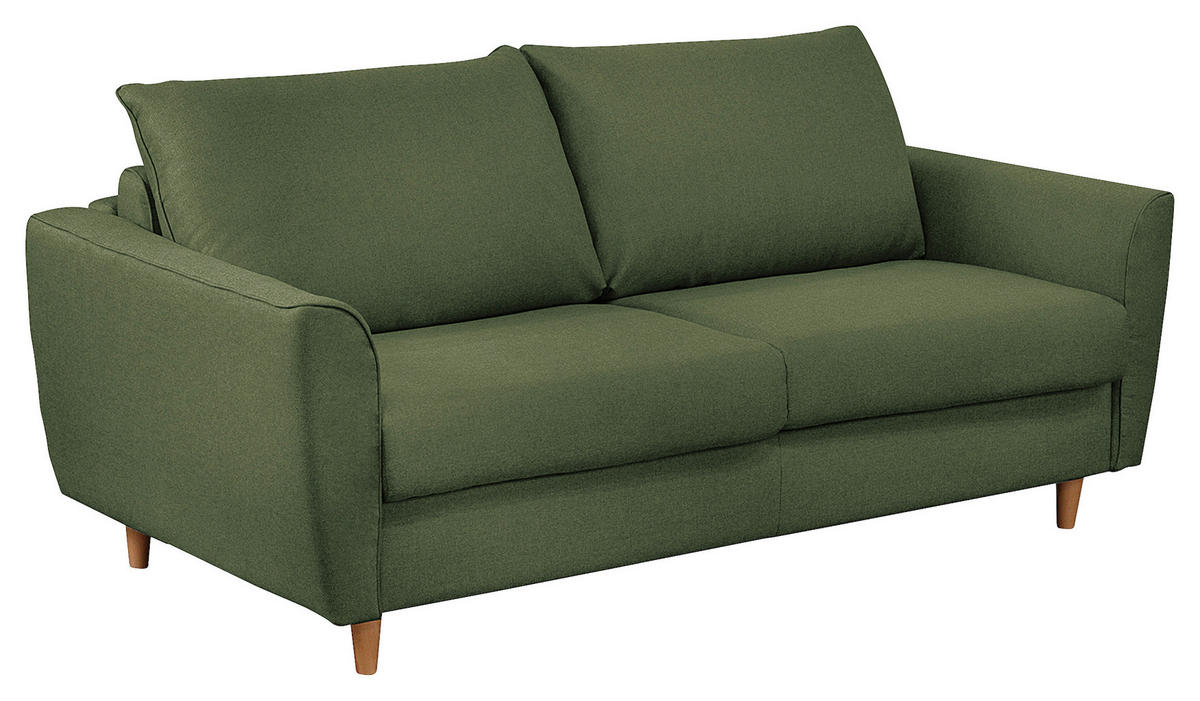 SCHLAFSOFA Flachgewebe Dunkelgrün  - Dunkelgrün/Buchefarben, Design, Holz/Textil (195/90/102cm) - Livetastic
