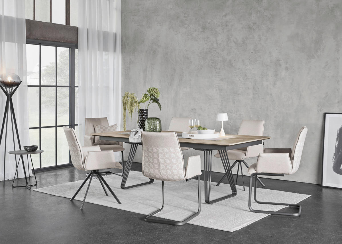 ESSTISCH Eiche rechteckig Anthrazit, Eichefarben  - Eichefarben/Anthrazit, Design, Holz/Metall (220/100/76cm) - Joop!