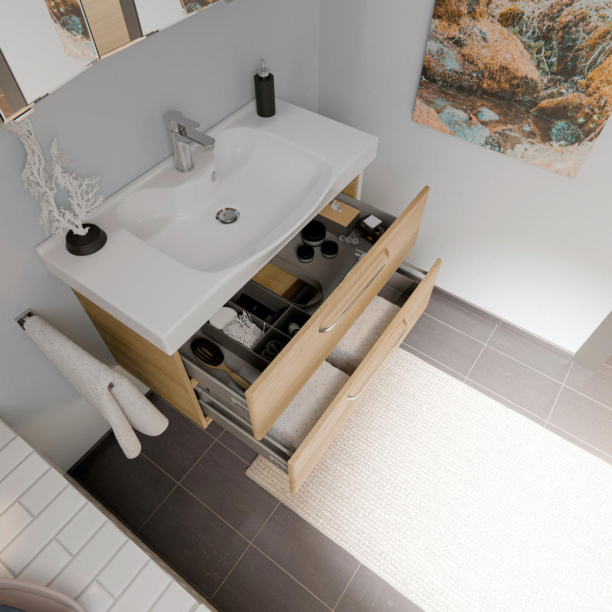 BADEZIMMER  in 92 cm  - Eichefarben/Weiß, KONVENTIONELL, Keramik/Holzwerkstoff (92cm) - Sadena