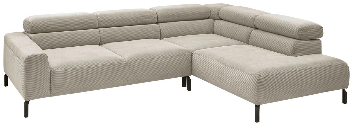 ECKSOFA in Feincord Sandfarben  - Sandfarben/Schwarz, Design, Textil/Metall (273/219cm) - Pure Home Comfort